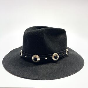 Eddy Bros 100% Wool Hat Medium Black Silver Buckle Band Made in USA  21" Dia